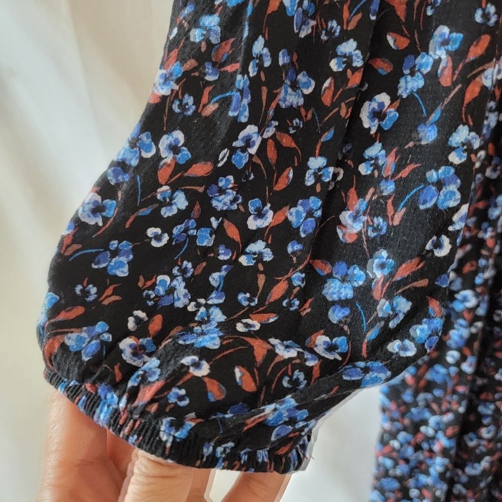 Terra Sky Women's Plus Size Peasant Dress 2X Blue Floral Long Sleeve Pocket Fall - Picture 8 of 13